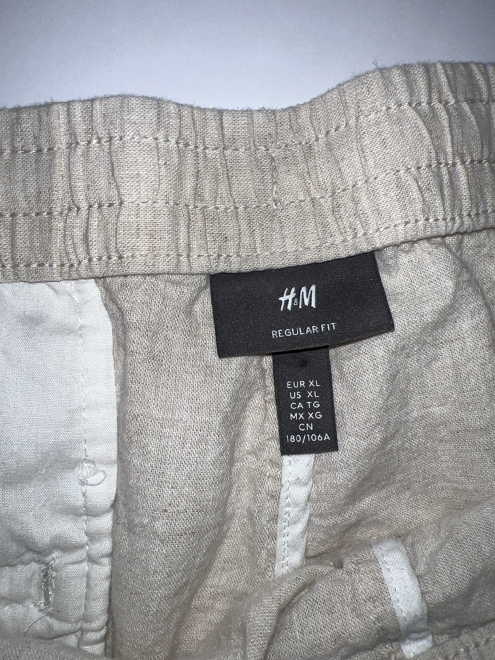 H&M Neutral Beige Linen-Blend Elastic Waist Shorts size XL - Picture 2 of 9